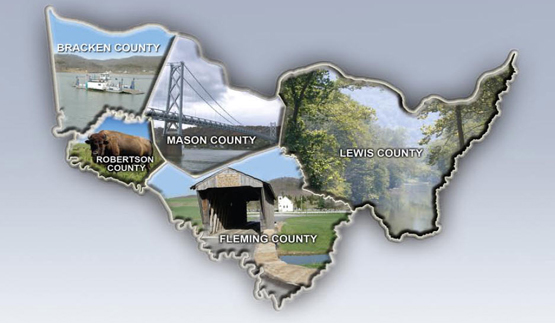 A map of county with labeled towns,